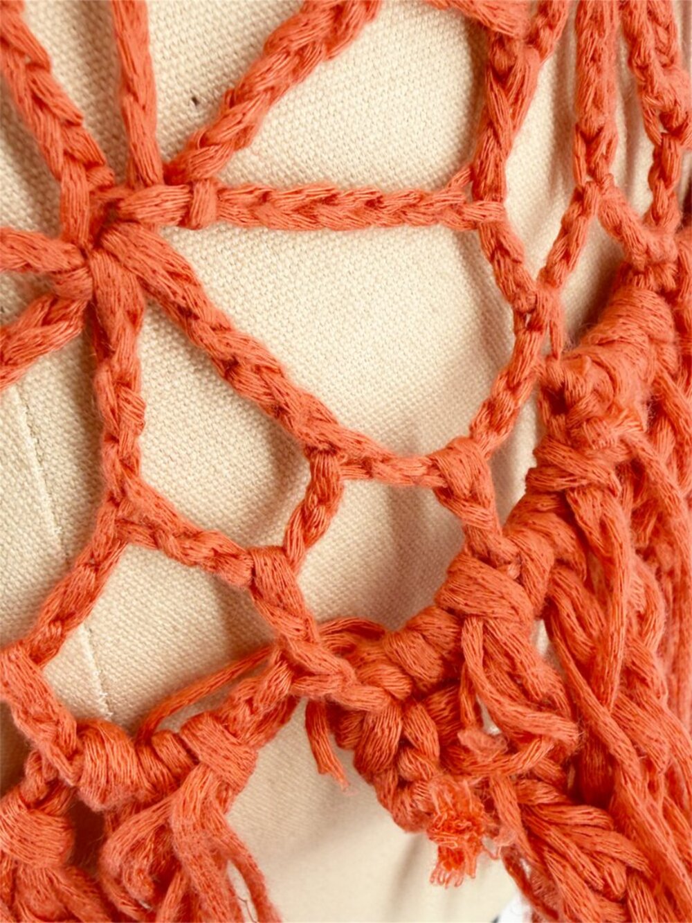Y2K Lisa International rustic orange fringe knit crochet boho tank top M - Picture 5 of 9